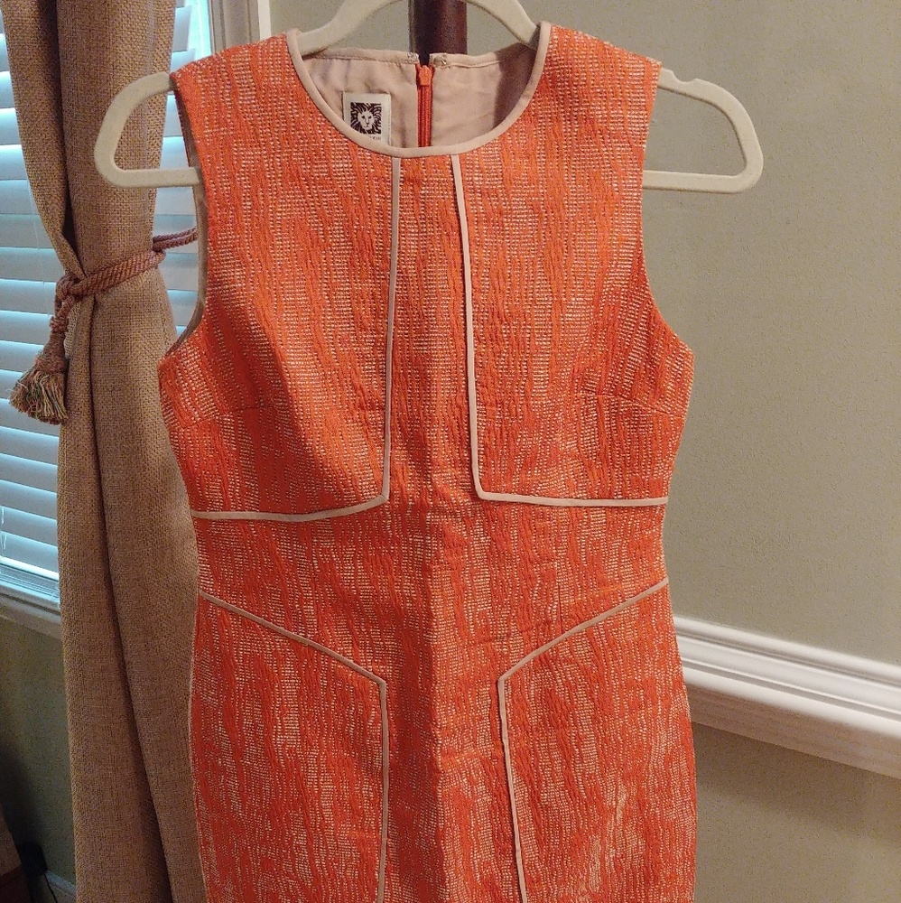 Anne klein orange midi shift dress sz 2